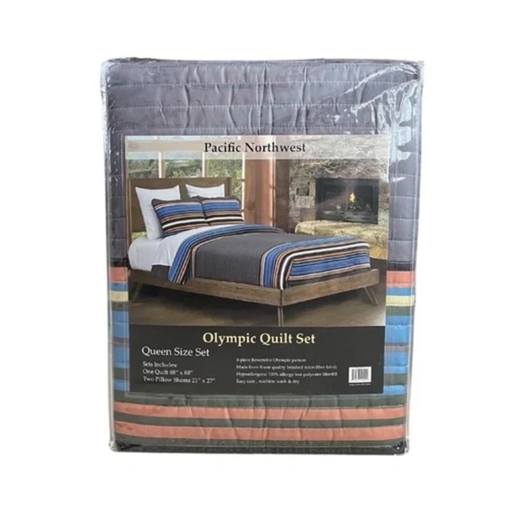 Pacific Northwest 3-Piece Quilt Set-Olympic Pattern-Queen Size NWT - Picture 1 of 4
